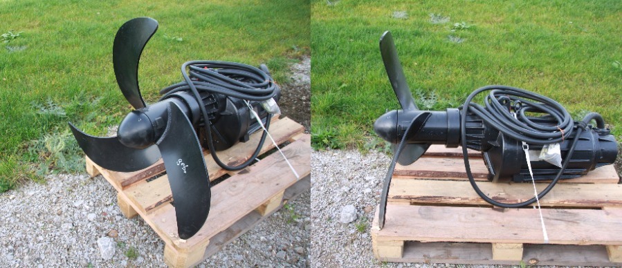 Collage des Tauchmotorrührwerkes Tri-Star Ex-geschützt in Seitenansicht und Ansicht auf den Propeller